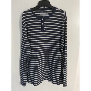 Knickerbocker henley shirt men’s L blue white stripes long sleeve thermal basic